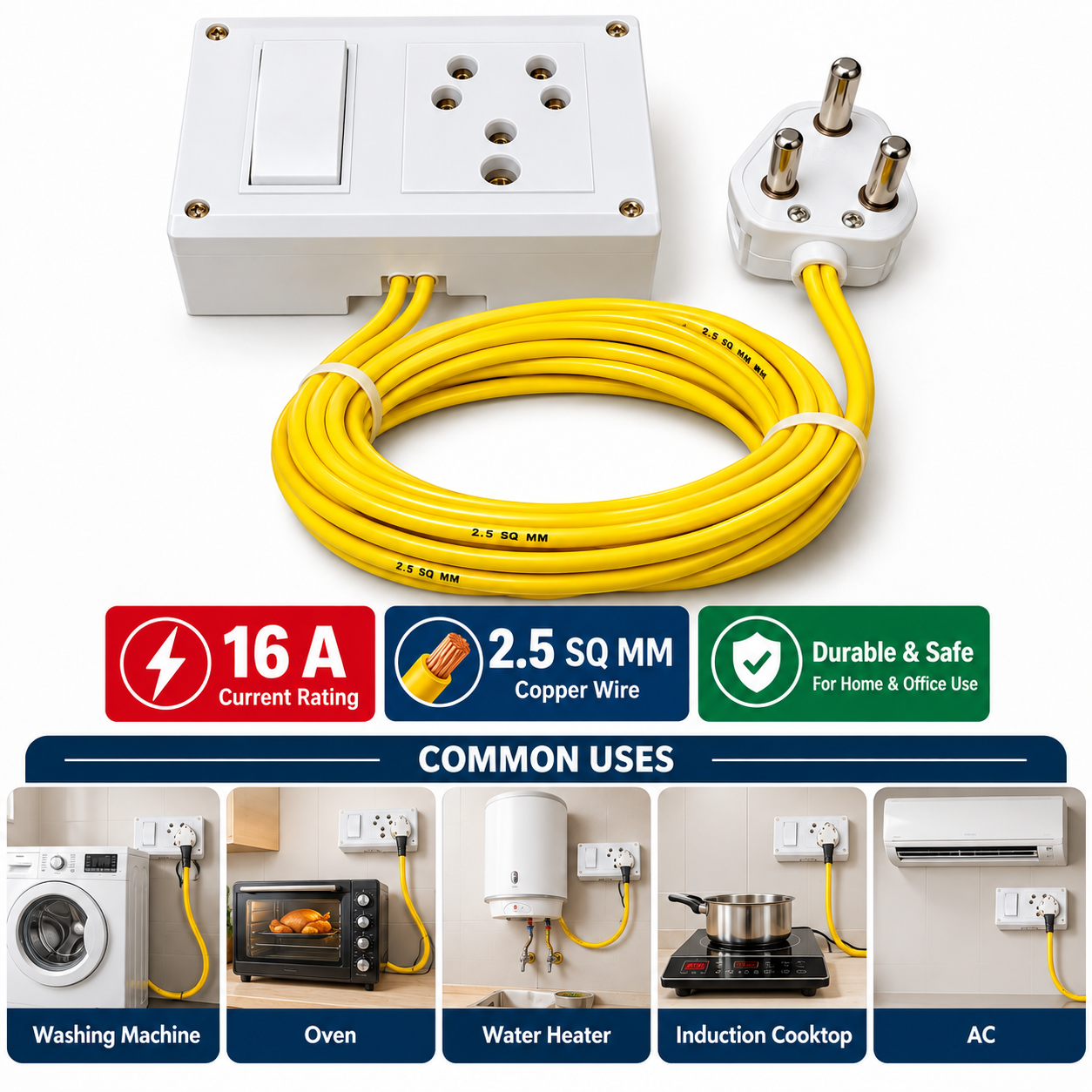 KONMIC 16A Heavy-Duty Extension Board 3 meter