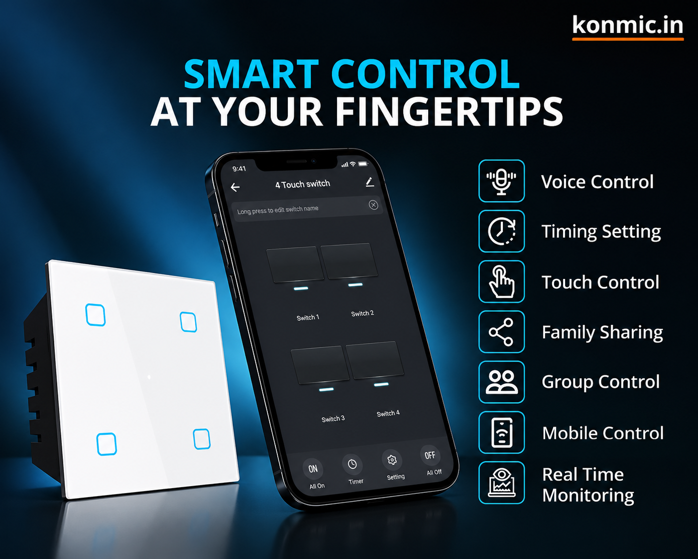 Wi-Fi 4-Gang Smart Touch Switch Installation(6A)